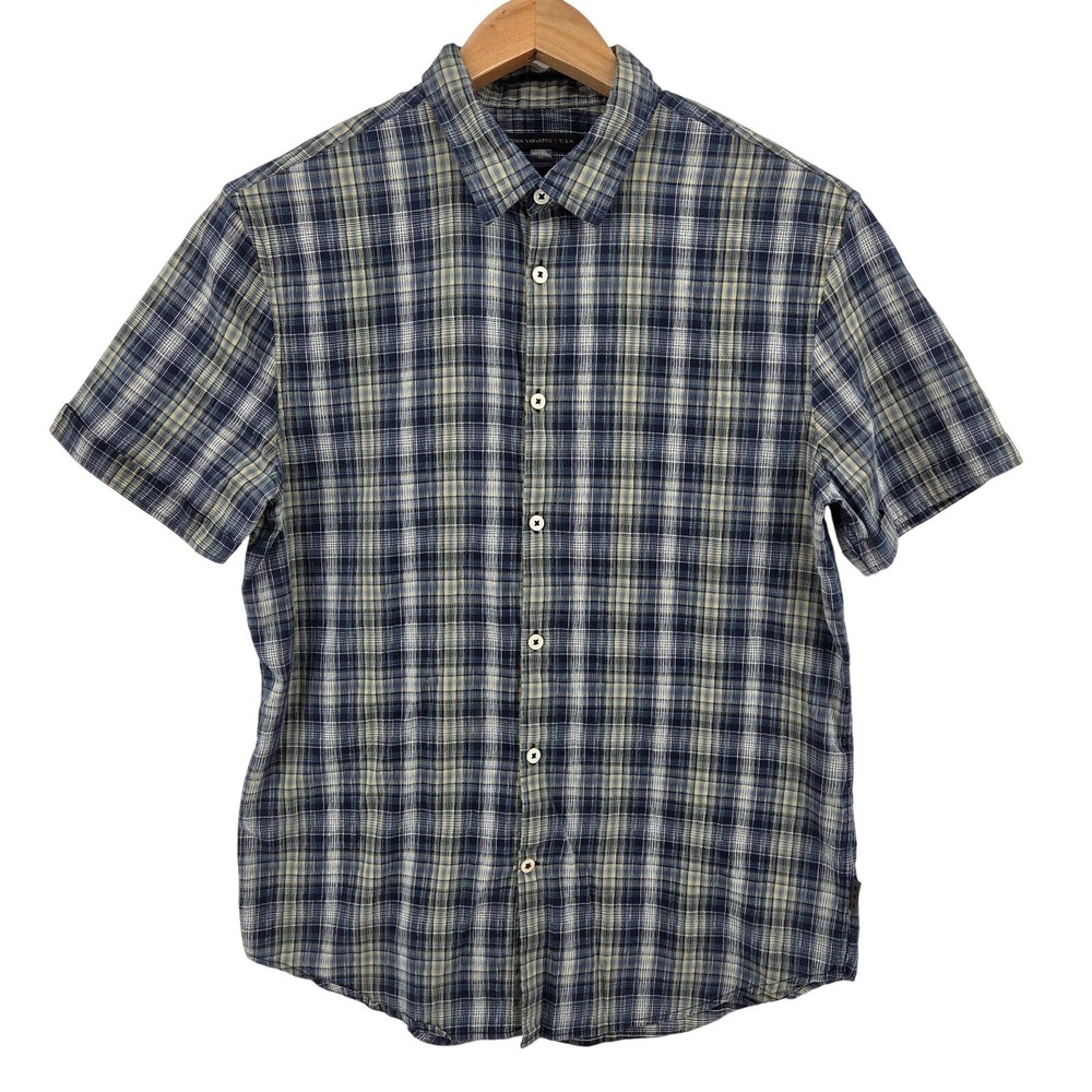 John Varvatos Star USA Button Up Shirt Blue Plaid Men's Medium‎